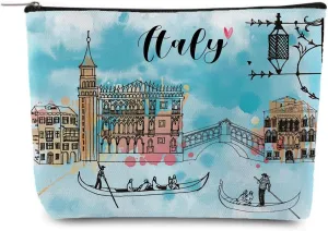 Italy Travel Souvenir Makeup Bag, Aesthetic Watercolor Italy Traveler Cosmetic Bag for Besties Mom Family Friends Travel Lovers,Gift Toiletry Pouch Bag Zipper Bag for Italy Rome Traveler (Italy)