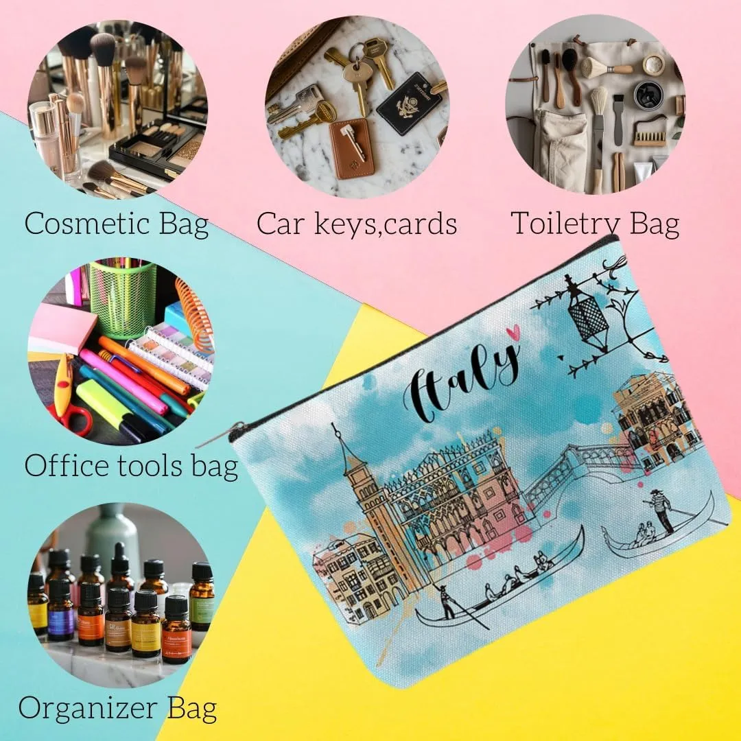 Italy Travel Souvenir Makeup Bag, Aesthetic Watercolor Italy Traveler Cosmetic Bag for Besties Mom Family Friends Travel Lovers,Gift Toiletry Pouch Bag Zipper Bag for Italy Rome Traveler (Italy)