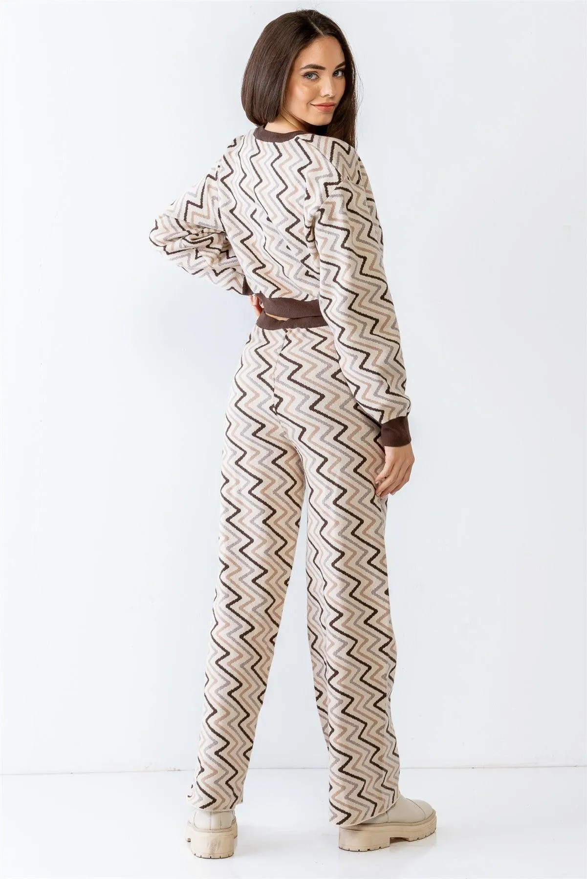 Ivory Multi Geometrical Print Crop Top & High Waist Wide Leg Set /1-2-2-1