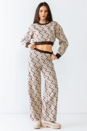 Ivory Multi Geometrical Print Crop Top & High Waist Wide Leg Set /1-2-2-1
