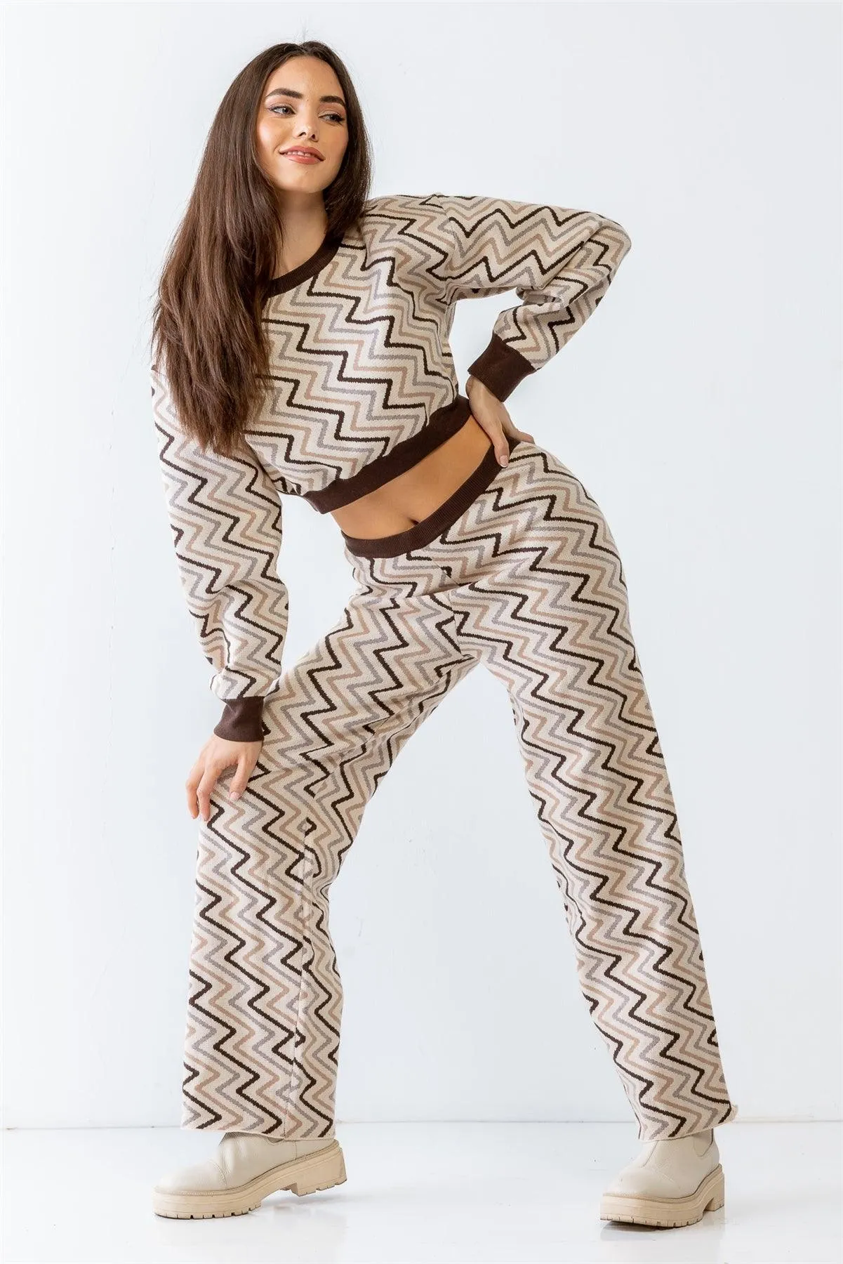 Ivory Multi Geometrical Print Crop Top & High Waist Wide Leg Set /1-2-2-1