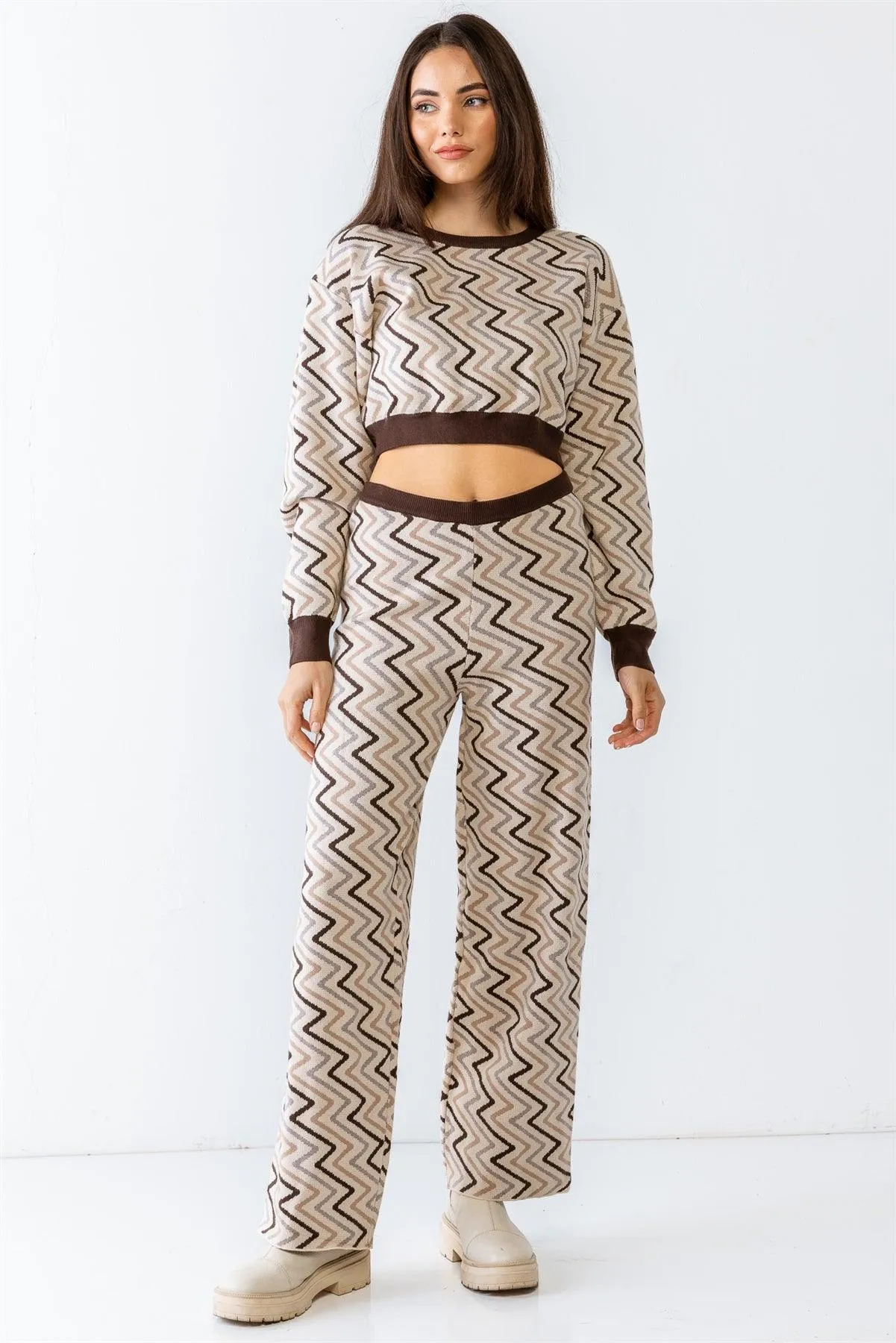 Ivory Multi Geometrical Print Crop Top & High Waist Wide Leg Set /1-2-2-1