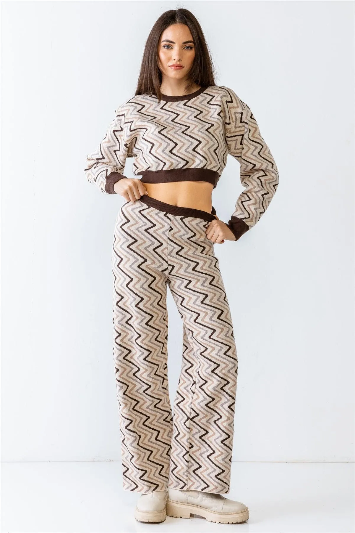 Ivory Multi Geometrical Print Crop Top & High Waist Wide Leg Set /1-2-2-1