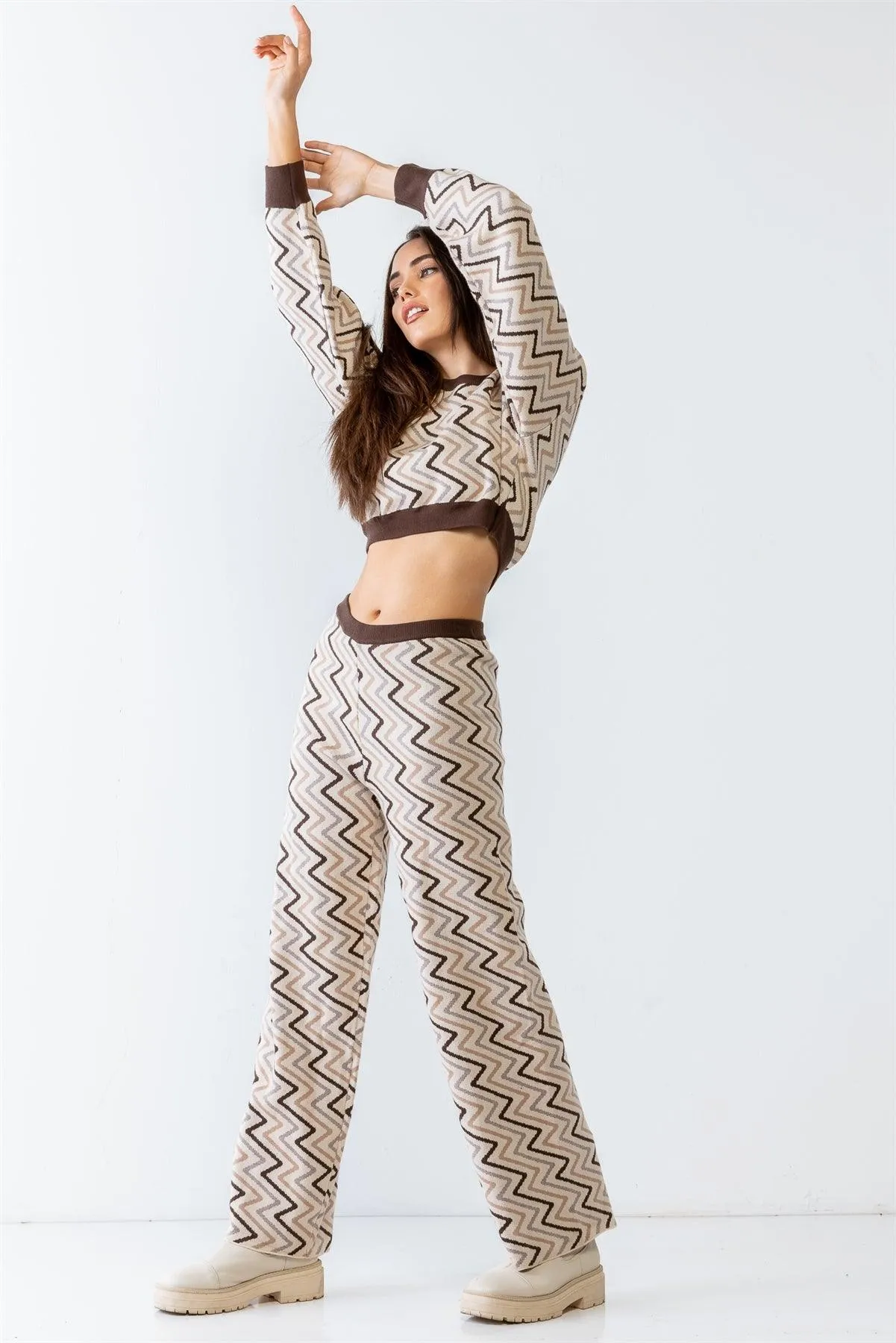 Ivory Multi Geometrical Print Crop Top & High Waist Wide Leg Set /1-2-2-1