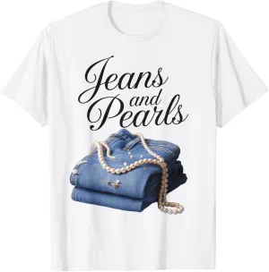 Jeans and Pearls for Ladies 2025 jean with pearls denim T-Shirt