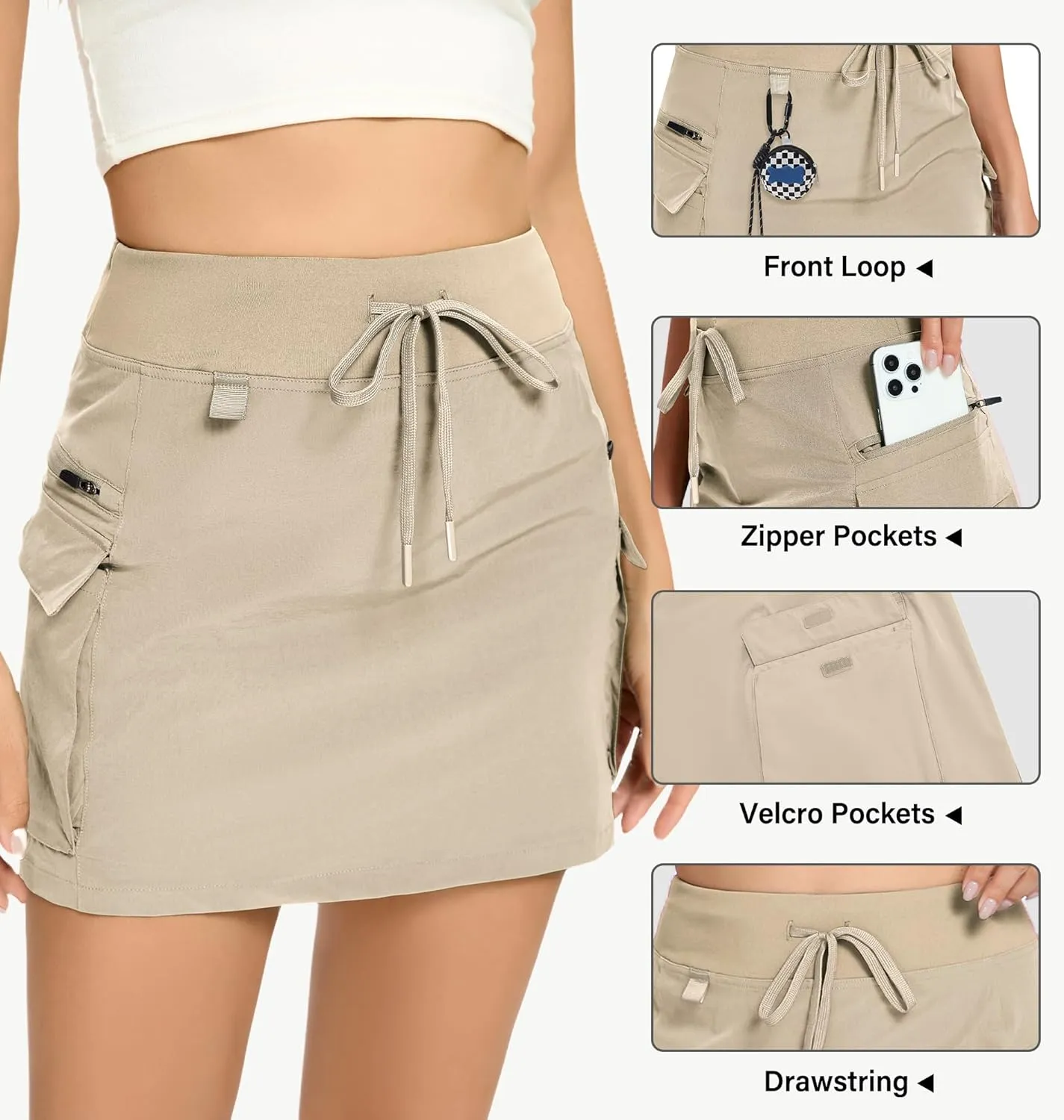 Jhsnjnr Cargo Skirts for Women Mini Sports Hiking Skort with Zipper Pockets High Waisted Golf Athletic Skorts