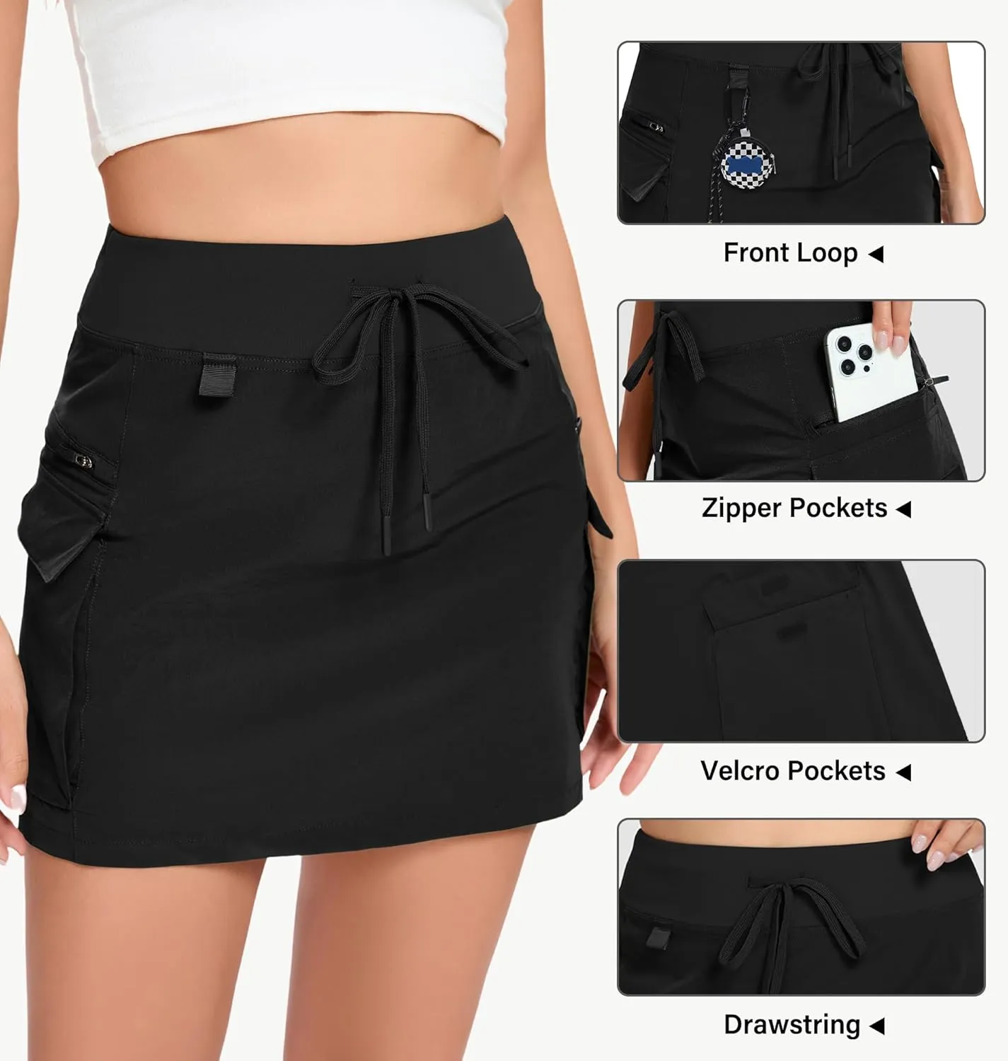 Jhsnjnr Cargo Skirts for Women Mini Sports Hiking Skort with Zipper Pockets High Waisted Golf Athletic Skorts