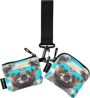 Joko Ivery Blue Sunglasses Koala Palm Mini Zip Around Wristlet Wallet for Women Portable Keychain Coin Purse with Detachable Dual Pouch Keychain Wallet for Outdoor Men Travel Sports