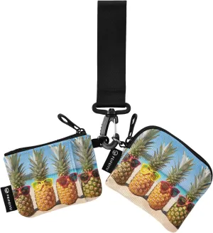 Joko Ivery Four Pineapples Sunglasses Beach Mini Zip Around Wristlet Wallet for Women Portable Keychain Coin Purse with Detachable Dual Pouch Keychain Wallet for Travel Sports Outdoor Men
