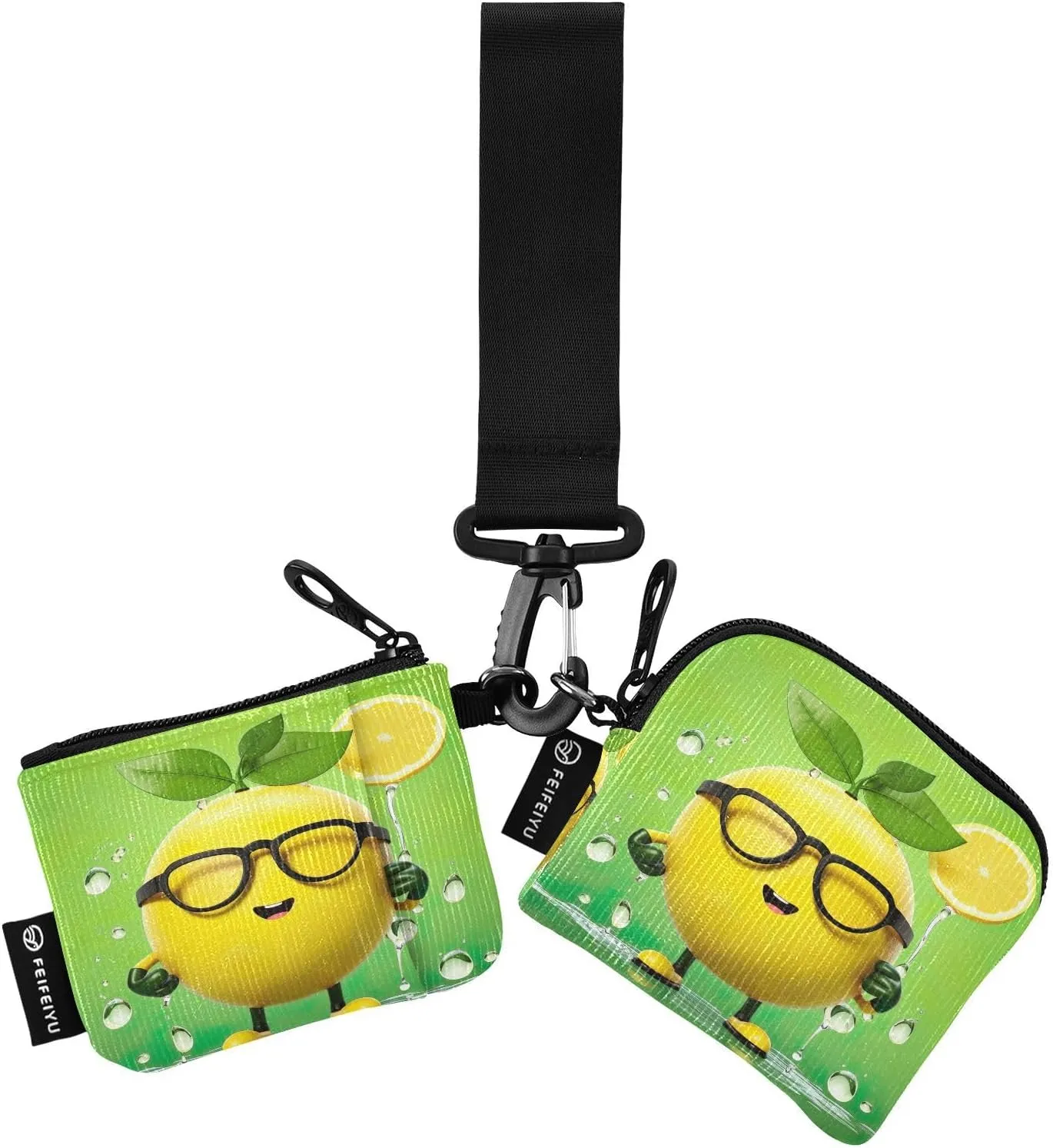 Joko Ivery Lemon with Sunglasses Mini Zip Around Wristlet Wallet for Women Portable Keychain Coin Purse with Detachable Dual Pouch Keychain Wallet for Men Outdoor Travel Sports