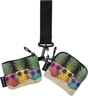 Joko Ivery Pineapple Sunglasses Beach Mini Zip Around Wristlet Wallet for Women Portable Keychain Coin Purse with Detachable Dual Pouch Keychain Wallet for Men Outdoor Travel Sports
