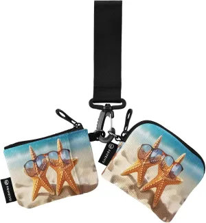 Joko Ivery Summer Shells Starfish Sunglasses Mini Zip Around Wristlet Wallet for Women Portable Keychain Coin Purse with Detachable Dual Pouch Card Holder Wristlet for Sports Outdoor Men Travel