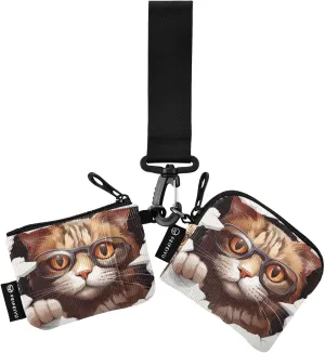 Joko Ivery Sunglasses Cat Mini Zip Around Wristlet Wallet for Women Portable Keychain Coin Purse with Detachable Dual Pouch Card Wallet for Men Sports Travel Outdoor