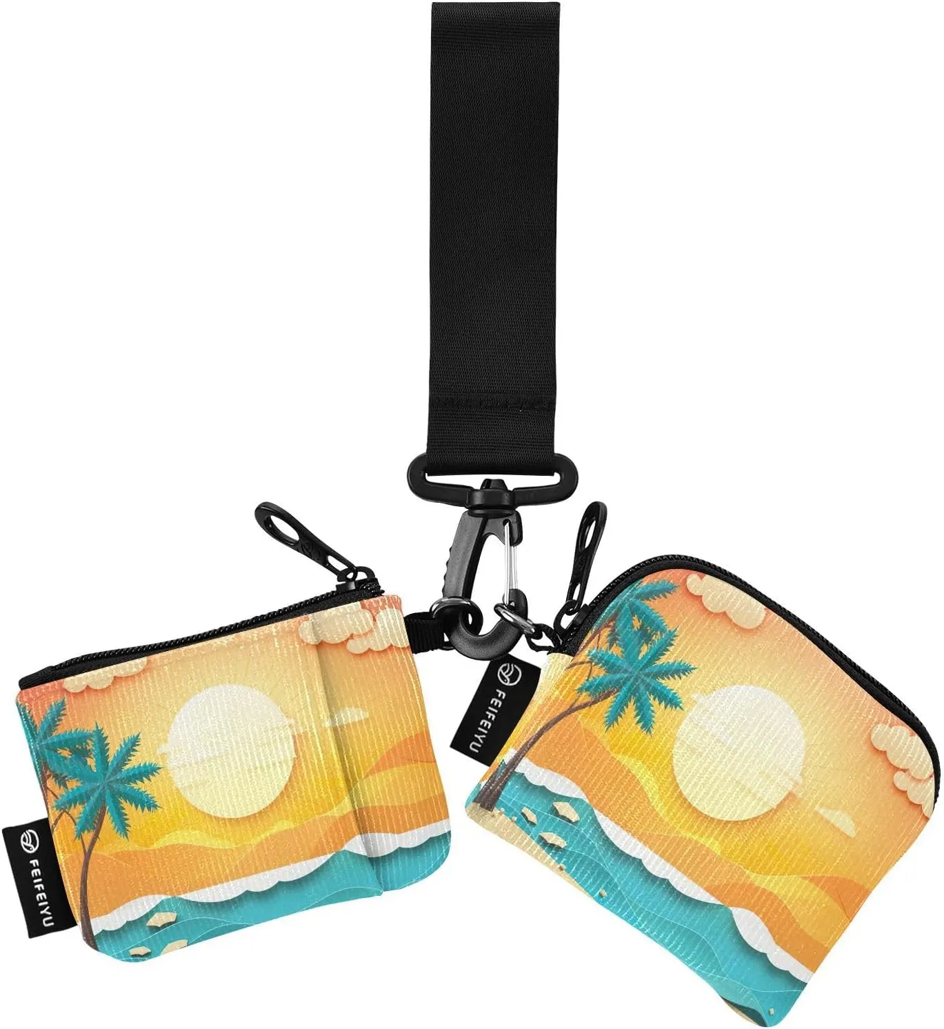 Joko Ivery Sunglasses Palm Tree Mini Zip Around Wristlet Wallet for Women Portable Keychain Coin Purse with Detachable Dual Pouch Small Purse for Outdoor Men Travel Sports