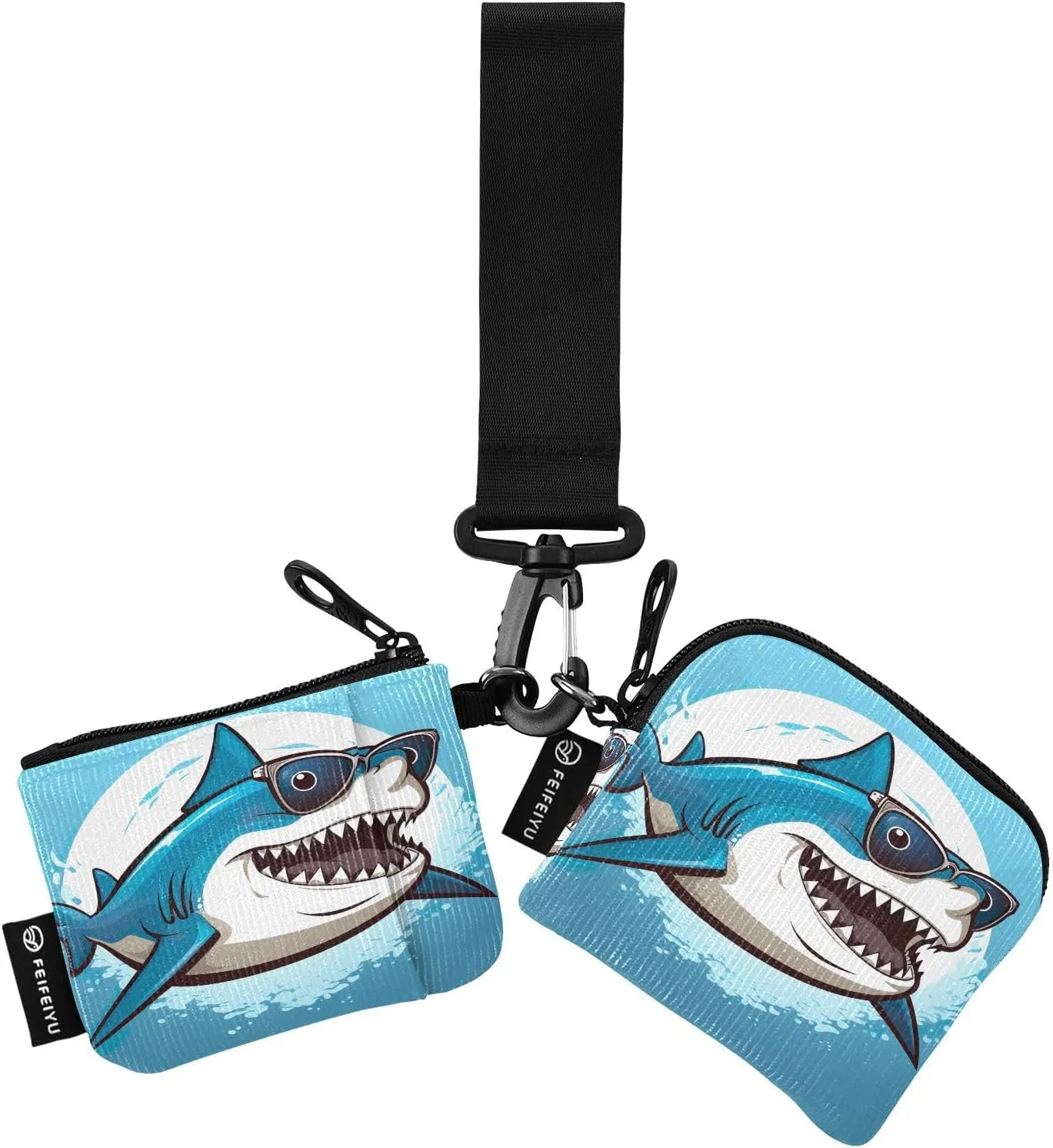 Joko Ivery Sunglasses Shark Blue Mini Zip Around Wristlet Wallet for Women Portable Keychain Coin Purse with Detachable Dual Pouch Small Purse for Outdoor Men Travel Sports