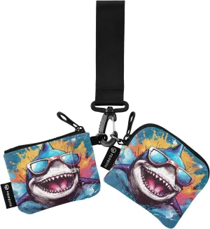 Joko Ivery Sunglasses Shark Mini Zip Around Wristlet Wallet for Women Portable Keychain Coin Purse with Detachable Dual Pouch Card Holder Wristlet for Outdoor Men Travel Sports