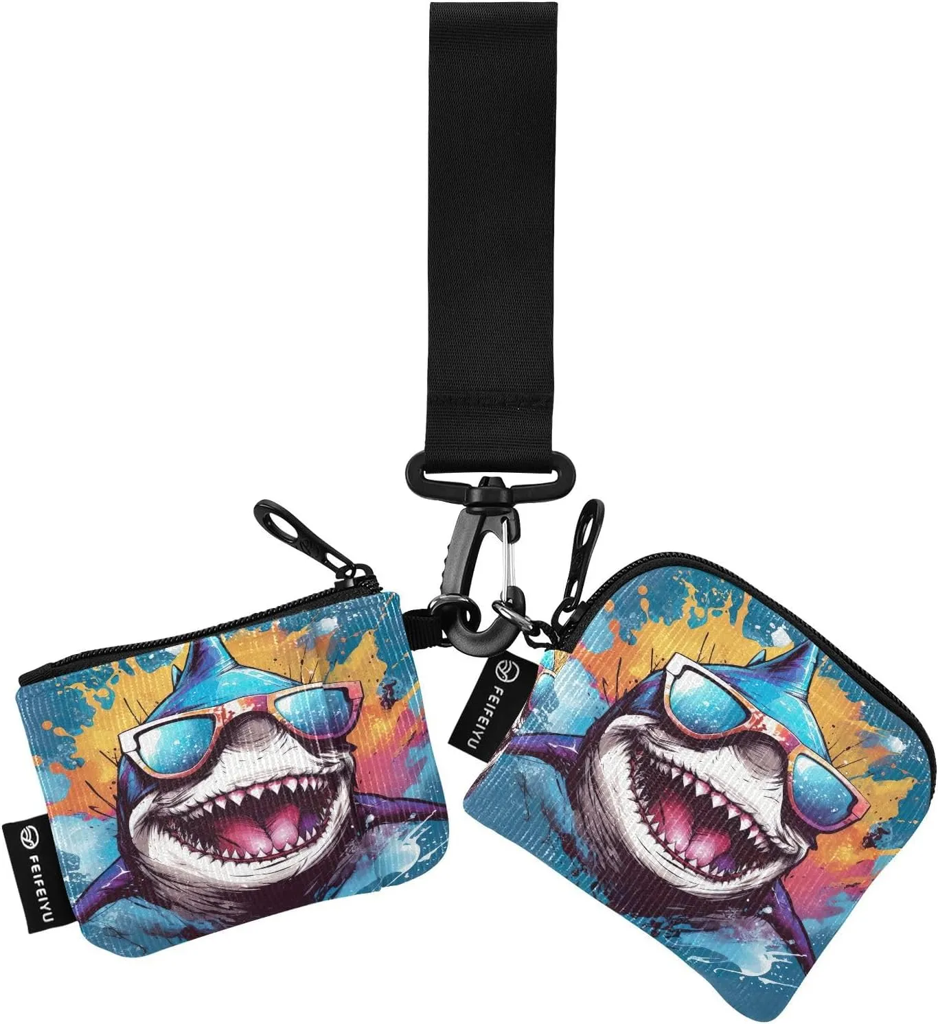 Joko Ivery Sunglasses Shark Mini Zip Around Wristlet Wallet for Women Portable Keychain Coin Purse with Detachable Dual Pouch Card Holder Wristlet for Outdoor Men Travel Sports