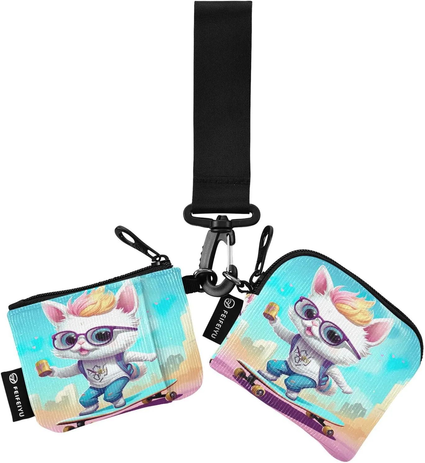 Joko Ivery Unicorn Sunglasses Mini Zip Around Wristlet Wallet for Women Portable Keychain Coin Purse with Detachable Dual Pouch Card Holder Wristlet for Travel Sports Outdoor Men