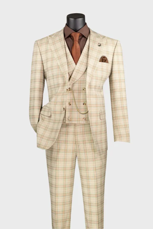Khaki Modern Fit Windowpane Suit