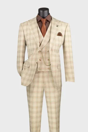 Khaki Modern Fit Windowpane Suit