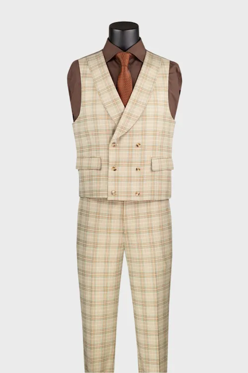 Khaki Modern Fit Windowpane Suit