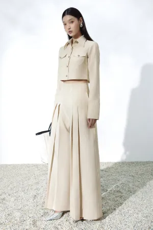 Kim Pleated Front Zipper Linen Blend Floor Length Pants