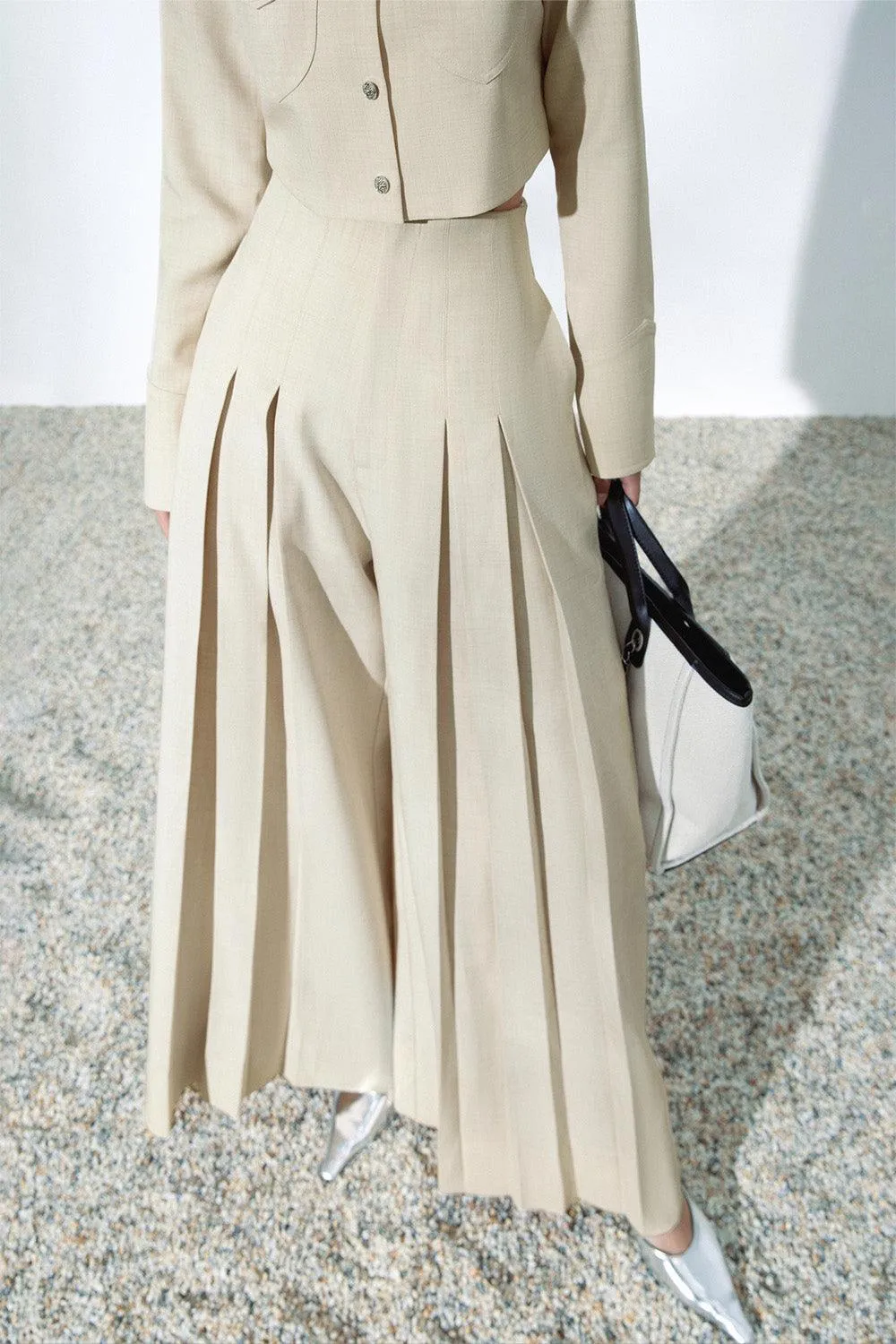 Kim Pleated Front Zipper Linen Blend Floor Length Pants