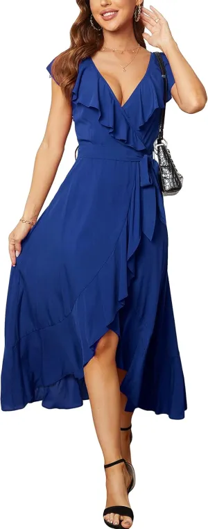 Kormei Womens Sleeveless Scoop Neck Floral High Low Split Party Long Maxi Dress