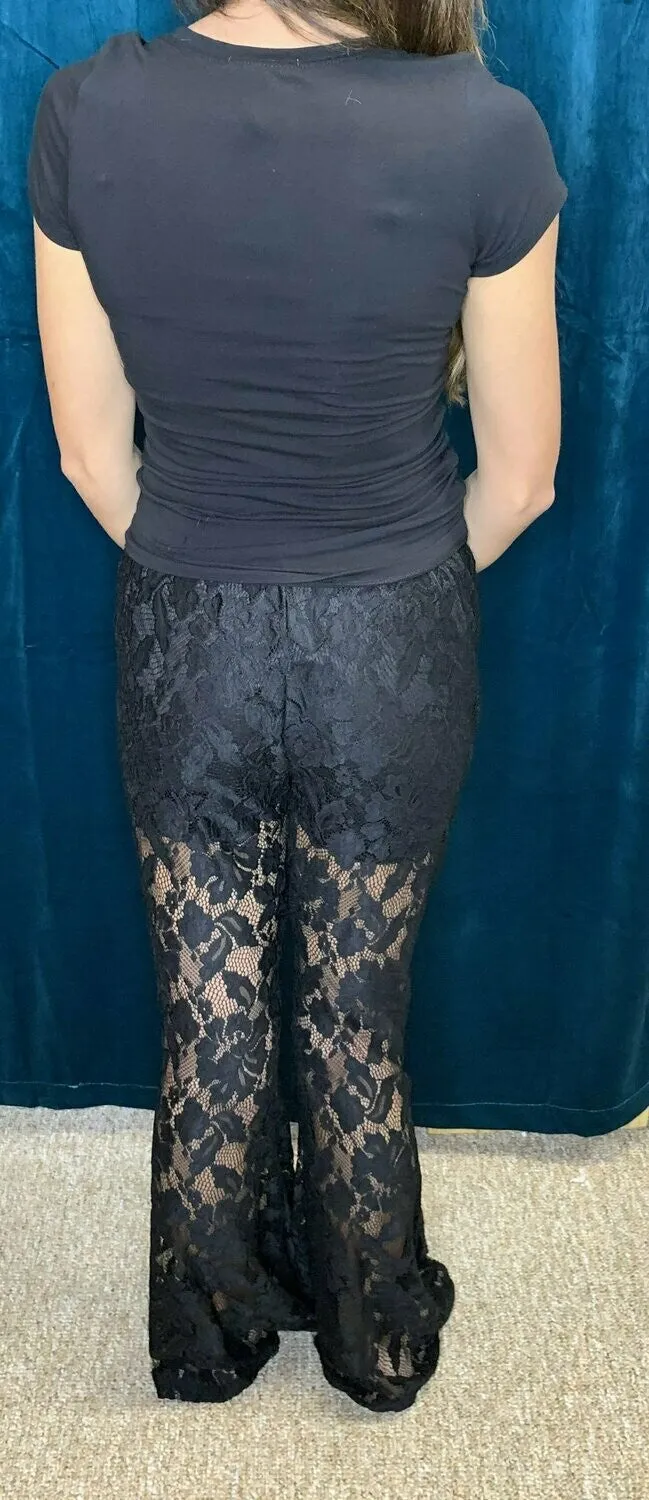 L And B Black Lace Bell Bottom Pants