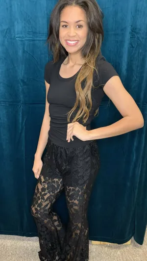 L And B Black Lace Bell Bottom Pants