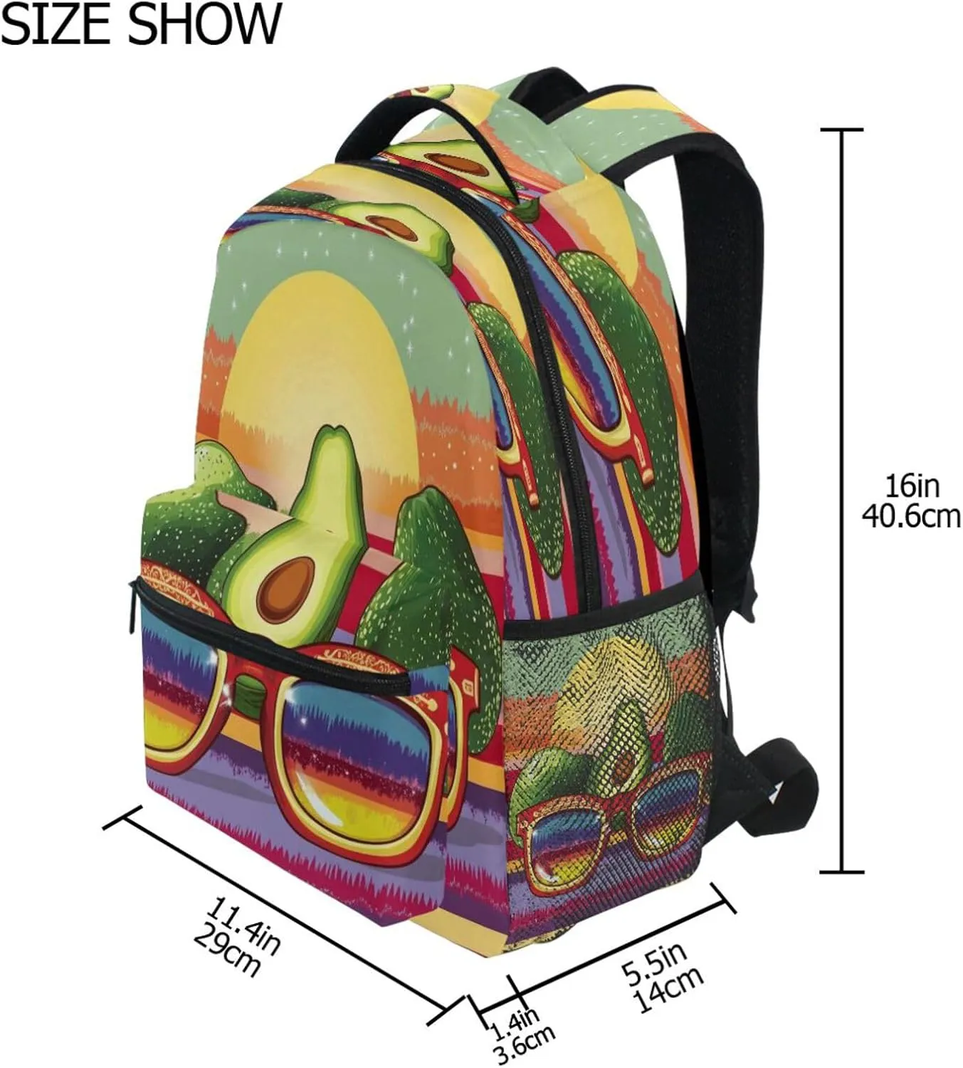 Laptop Backpack for Men and Women Fashion Travel Laptop Backpack with Chest Strap Gift Men & Women Mexican Style Cinco De Mayo Sunglasses Avocados