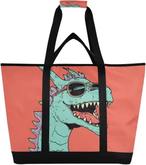 Large Insulated Tote Bag Funny Dragon Sunglasses for Grocery Shopping Reusable Tote Bags for Women Men, Cooler Bag with Zippered Top & Handles for Beach Picnic Travel
