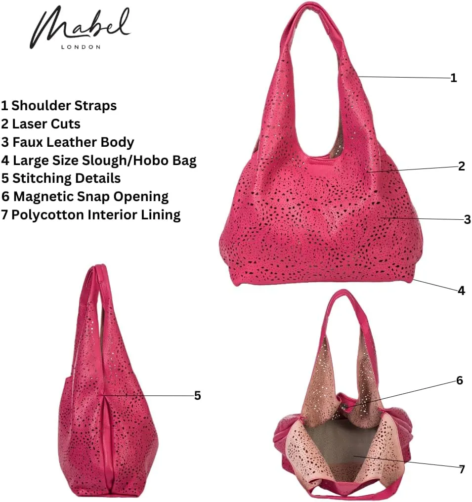 Laser Cut Faux Leather Shoulder Bag for Women  Large Summer Slouch Hobo Tote with Makeup Pouch  Lightweight  Desi