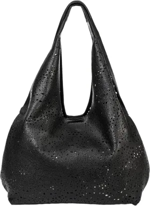 Laser Cut Faux Leather Shoulder Bag for Women  Large Summer Slouch Hobo Tote with Makeup Pouch  Lightweight  Desi