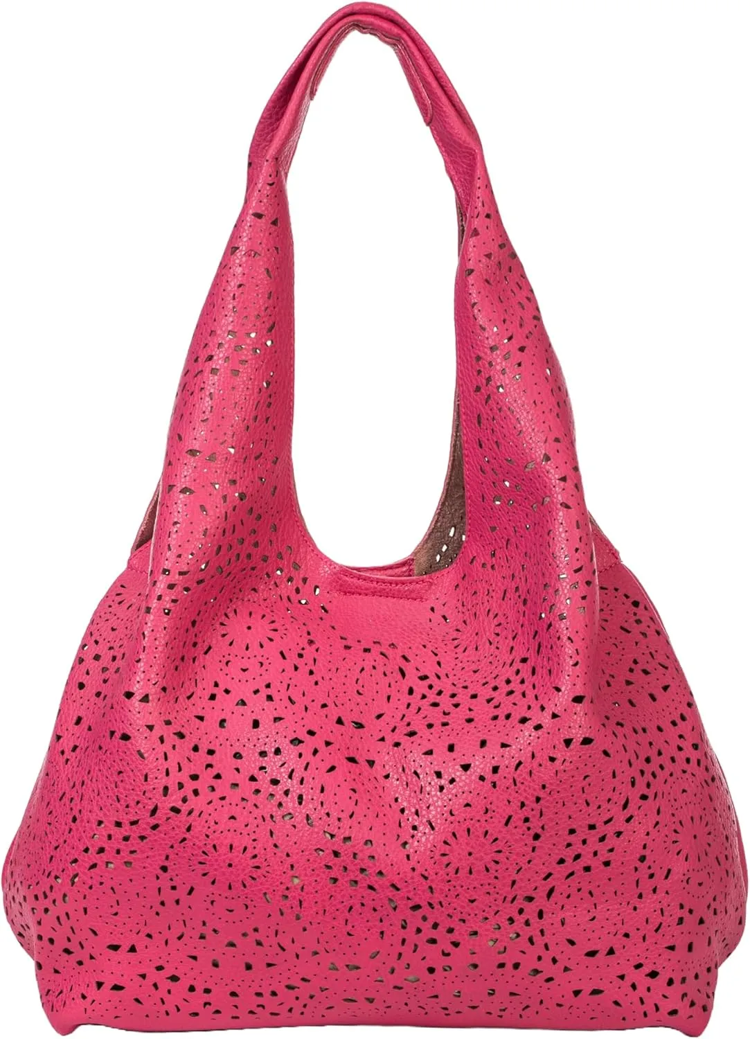 Laser Cut Faux Leather Shoulder Bag for Women  Large Summer Slouch Hobo Tote with Makeup Pouch  Lightweight  Desi