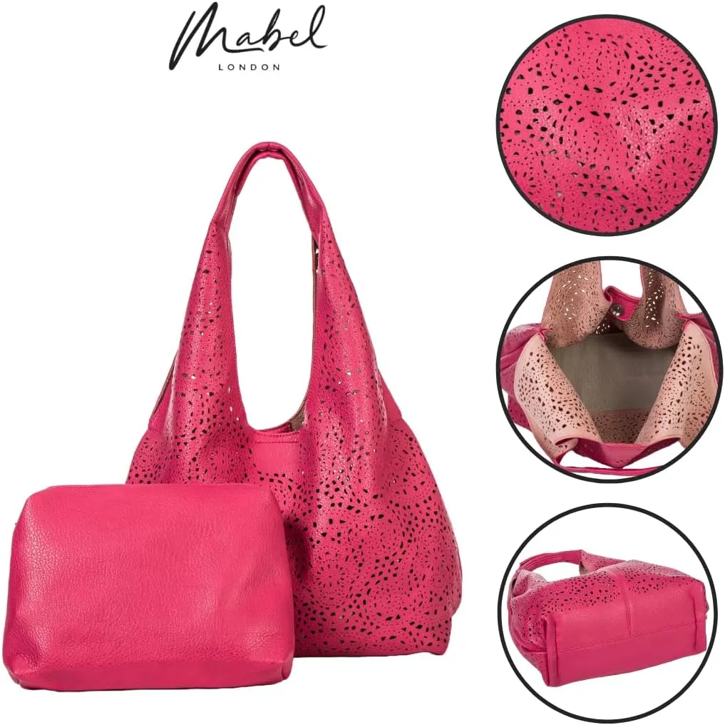 Laser Cut Faux Leather Shoulder Bag for Women  Large Summer Slouch Hobo Tote with Makeup Pouch  Lightweight  Desi
