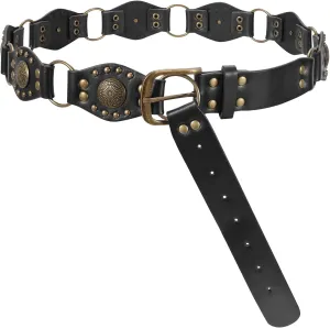 LEACOOLKEY Western Concho Rivet Belt for Women Vintage Leather Belt Western Waist Belt for Skirts Jeans