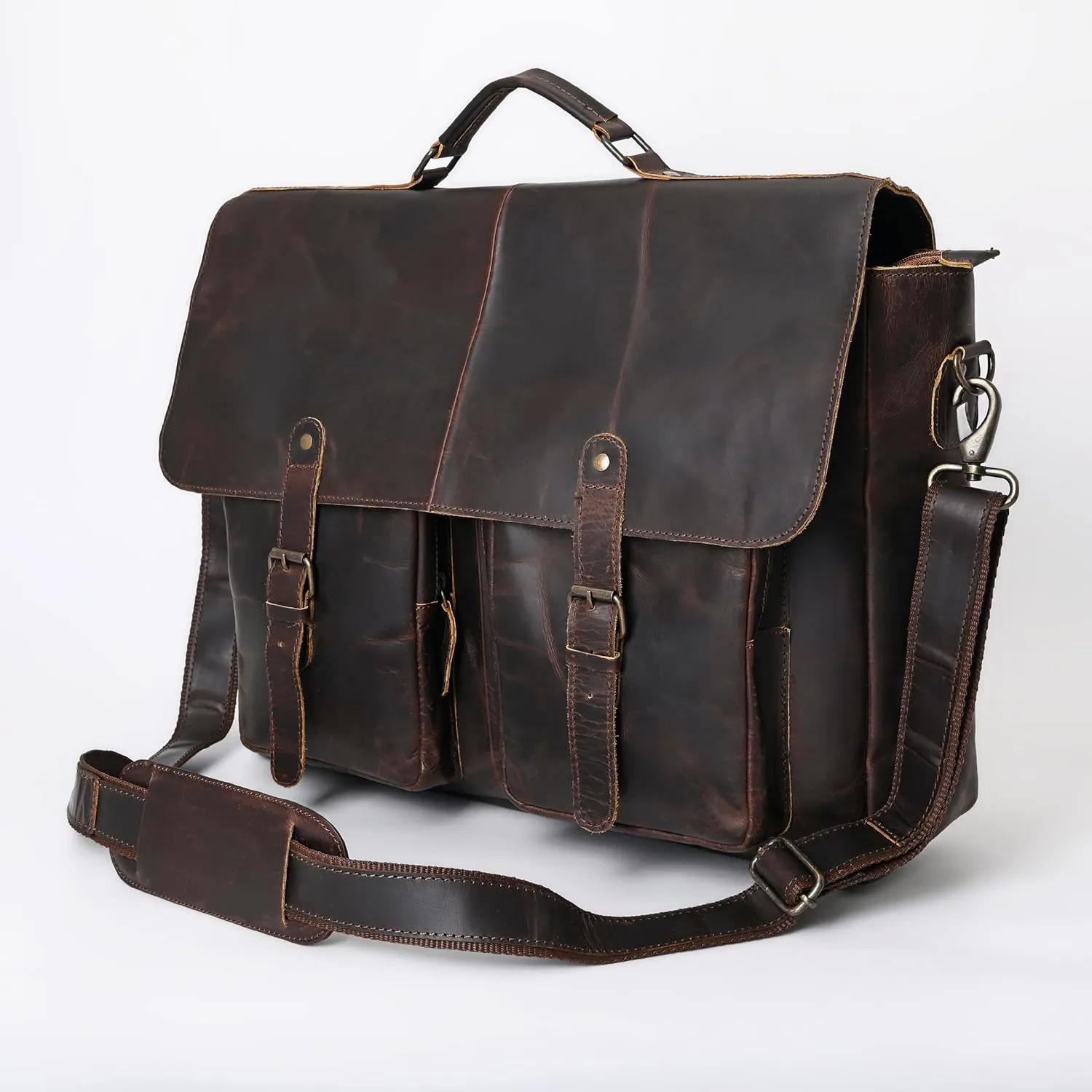 Leather Laptop Bag for Men & Women 18 inch Leather Briefcase Vintage Messenger Bag for Men Large Crossbody