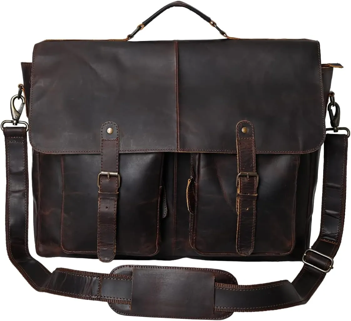 Leather Laptop Bag for Men & Women 18 inch Leather Briefcase Vintage Messenger Bag for Men Large Crossbody