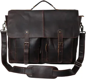 Leather Laptop Bag for Men & Women 18 inch Leather Briefcase Vintage Messenger Bag for Men Large Crossbody