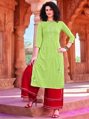 Light Green Rayon Cotton Kurta with Palazzo