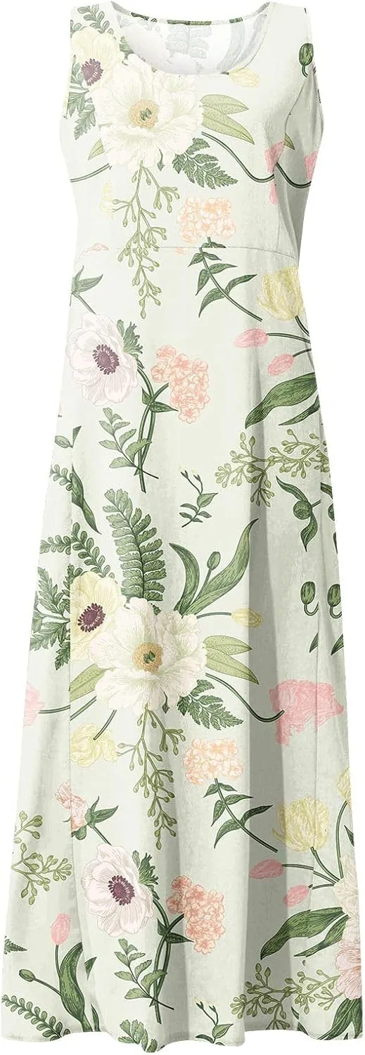 Linen Dresses for Women 2025 Casual Summer Sleeveless Flowy Maxi Dress Plus Size Boho Sundress with Pockets