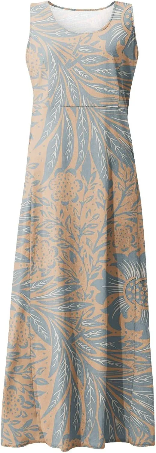 Linen Dresses for Women 2025 Casual Summer Sleeveless Flowy Maxi Dress Plus Size Boho Sundress with Pockets