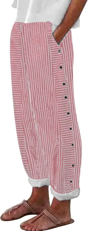 Linen Pants for Women 2025 Plus Size Trendy Striped Spring Summer Gauze Pants Casual Elastic Waist Comfy Trousers
