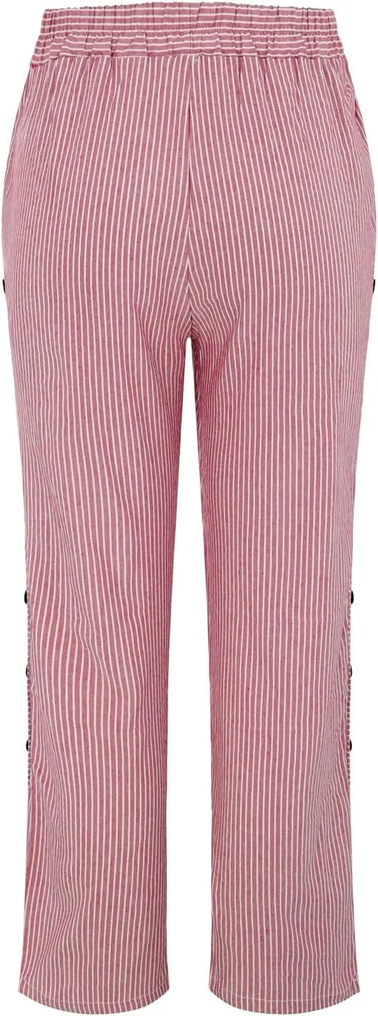 Linen Pants for Women 2025 Plus Size Trendy Striped Spring Summer Gauze Pants Casual Elastic Waist Comfy Trousers