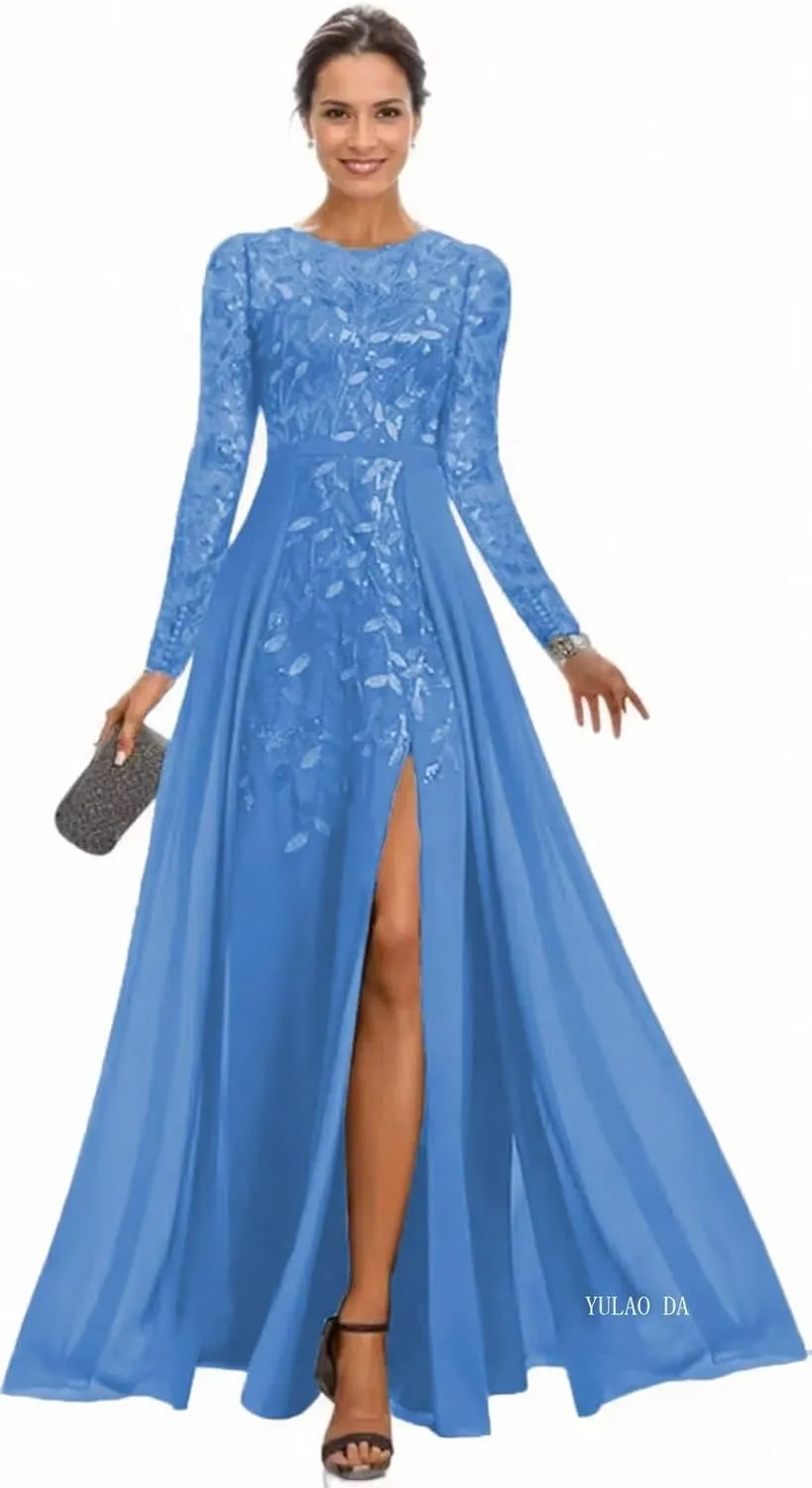 Long Sleeve Mother of The Bride Dress for Wedding Sequin Lace Formal Evening Dresses for Women 2025