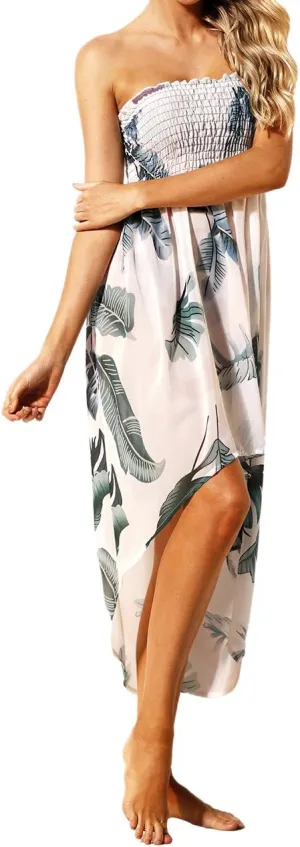 Lrady Women's Chiffon Off Shoulder Summer Beach Swimsuit Cover ups Sundress Strapless Dress