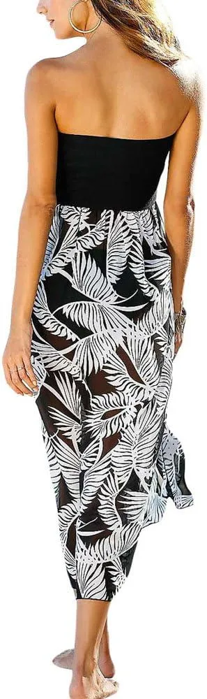 Lrady Women's Chiffon Off Shoulder Summer Beach Swimsuit Cover ups Sundress Strapless Dress