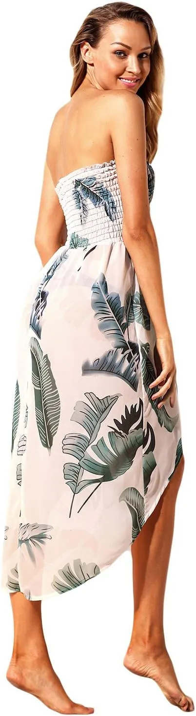 Lrady Women's Chiffon Off Shoulder Summer Beach Swimsuit Cover ups Sundress Strapless Dress