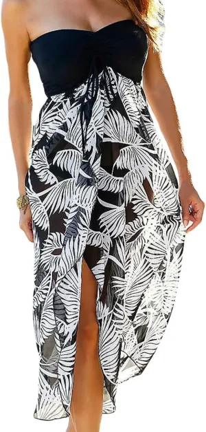 Lrady Women's Chiffon Off Shoulder Summer Beach Swimsuit Cover ups Sundress Strapless Dress